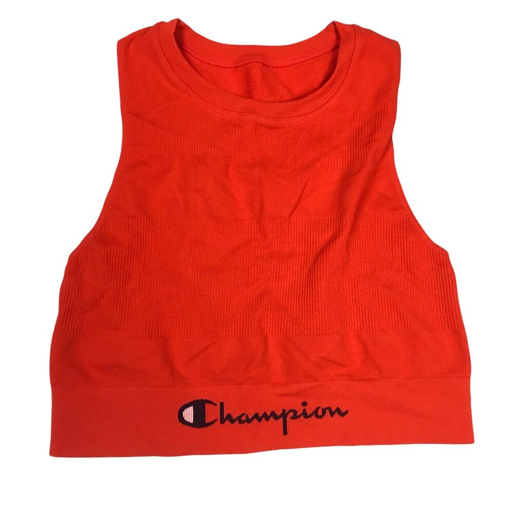 Champion Sweatshirt Crop Top Sleeveless Activewear‎ Stretch Red Flame Women's XL